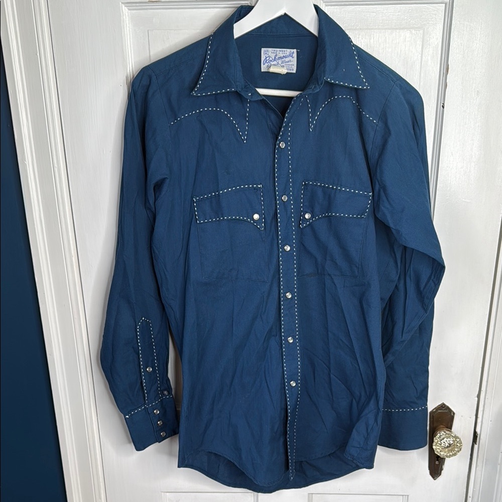 Rockmount Ranchwear Men Vintage Blue Western Shirt Pearl Snap buttons M-229 Sz S